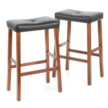 Load image into Gallery viewer, Set of 2 - Upholstered Faux Leather Saddle Seat Barstool in Cherry