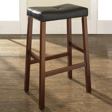 Load image into Gallery viewer, Set of 2 - Upholstered Faux Leather Saddle Seat Barstool in Cherry