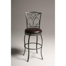 Load image into Gallery viewer, Grey Metal 30-inch Barstool with Brown Faux Leather Swivel Seat