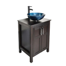Load image into Gallery viewer, Complete Bathroom Vanity Set with Dark Brown Cabinet Blue Glass Sink Top and Faucet