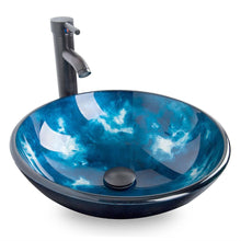 Load image into Gallery viewer, Complete Bathroom Vanity Set with Dark Brown Cabinet Blue Glass Sink Top and Faucet