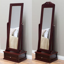 Load image into Gallery viewer, Full Length Tilting Cheval Mirror in Cherry Wood Finish with Storage Drawer