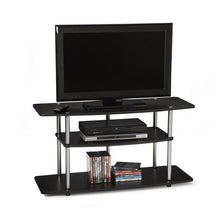 Load image into Gallery viewer, 3-Tier Flat Screen TV Stand in Black Wood Grain - Stainless Steel