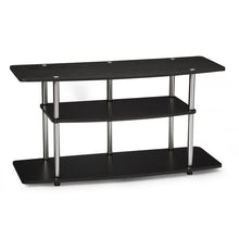 Load image into Gallery viewer, 3-Tier Flat Screen TV Stand in Black Wood Grain - Stainless Steel