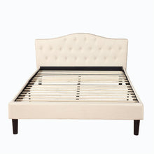 Load image into Gallery viewer, Full size Ivory Linen Upholstered Platform Bed with Button Tufted Padded Headboard
