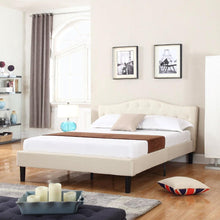 Load image into Gallery viewer, Full size Ivory Linen Upholstered Platform Bed with Button Tufted Padded Headboard