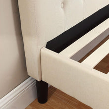 Load image into Gallery viewer, Full size Ivory Linen Upholstered Platform Bed with Button Tufted Padded Headboard
