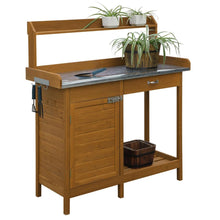 Load image into Gallery viewer, Outdoor Home Garden Potting Bench with Metal Table Top and Storage Cabinet