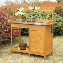 Load image into Gallery viewer, Outdoor Home Garden Potting Bench with Metal Table Top and Storage Cabinet
