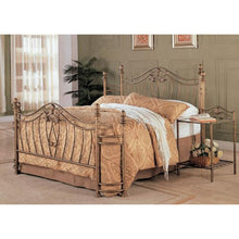 Load image into Gallery viewer, Queen size Metal Bed with Headboard and Footboard in Antique Brushed Gold Finish