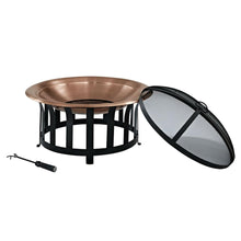 Load image into Gallery viewer, Copper 30-inch Fire Pit with Black Steel Frame and Lid