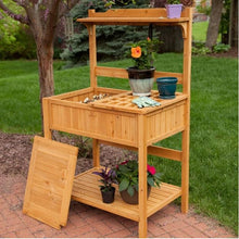 Load image into Gallery viewer, Natural Wood Potting Bench Garden Table with Bottom Shelf