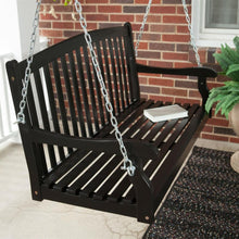 Load image into Gallery viewer, Classic Curved Back Slat Wood 5-Ft Porch Swing in Black Weather Resistant Wood