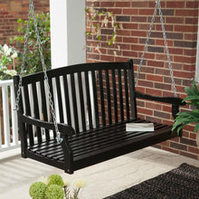 Load image into Gallery viewer, Classic Curved Back Slat Wood 5-Ft Porch Swing in Black Weather Resistant Wood