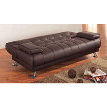 Load image into Gallery viewer, Modern Futon Style Sleeper Sofa Bed in Brown Faux Leather
