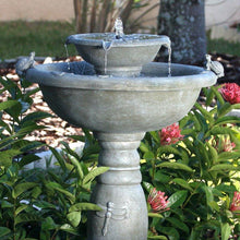 Load image into Gallery viewer, Weathered Stone Finish Outdoor Resin Solar Fountain Bird Bath