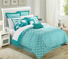 Load image into Gallery viewer, Queen size Turquoise 7-Piece Floral Bed in a Bag Comforter Set