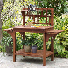 Load image into Gallery viewer, Solid Wood Potting Bench with Flip-up Sides and Garden Tool Shelf in Cinnamon
