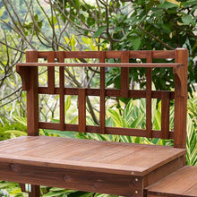 Load image into Gallery viewer, Solid Wood Potting Bench with Flip-up Sides and Garden Tool Shelf in Cinnamon