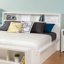 Load image into Gallery viewer, King size Bookcase Headboard with Storage Shelves in White