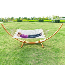 Load image into Gallery viewer, White Cotton Polyester Hammock with 15-ft Pine Wood Stand