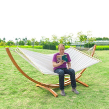 Load image into Gallery viewer, White Cotton Polyester Hammock with 15-ft Pine Wood Stand