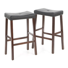 Load image into Gallery viewer, Set of 2 - Upholstered Faux Leather Saddle Seat Barstool in Mahogany