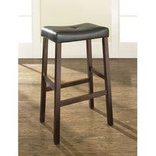 Load image into Gallery viewer, Set of 2 - Upholstered Faux Leather Saddle Seat Barstool in Mahogany