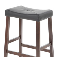 Load image into Gallery viewer, Set of 2 - Upholstered Faux Leather Saddle Seat Barstool in Mahogany
