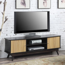Load image into Gallery viewer, Modern Mid Century Style TV Stand in Espresso Light Oak Wood Finish
