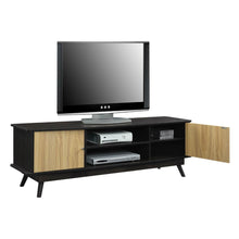 Load image into Gallery viewer, Modern Mid Century Style TV Stand in Espresso Light Oak Wood Finish