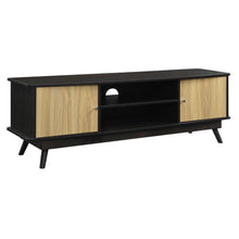 Load image into Gallery viewer, Modern Mid Century Style TV Stand in Espresso Light Oak Wood Finish