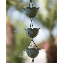 Load image into Gallery viewer, Pure Copper 8.5 Ft Lotus Flower Rain Chain with Green Patina