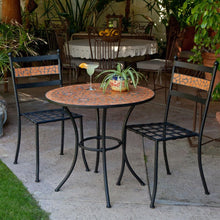 Load image into Gallery viewer, 3-Piece Black Metal Patio Bistro Set with Terra Cotta Tiles