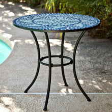 Load image into Gallery viewer, 30-inch Round Metal Outdoor Bistro Patio Table with Hand-Laid Blue Tiles