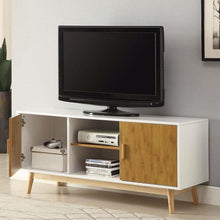 Load image into Gallery viewer, Modern 47-inch Solid Wood TV Stand in White Finish and Mid-Century Legs
