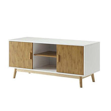 Load image into Gallery viewer, Modern 47-inch Solid Wood TV Stand in White Finish and Mid-Century Legs