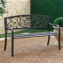 Load image into Gallery viewer, Outdoor Garden Bench with Slatted Seat and Rustic Metal Finish