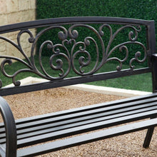 Load image into Gallery viewer, Outdoor Garden Bench with Slatted Seat and Rustic Metal Finish