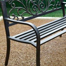 Load image into Gallery viewer, Outdoor Garden Bench with Slatted Seat and Rustic Metal Finish