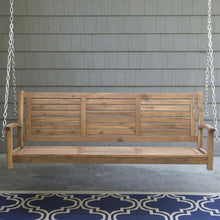 Load image into Gallery viewer, Outdoor 5-Ft Slatted Porch Swing in Natural Acacia Wood with Hanging Chain
