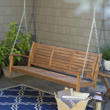 Load image into Gallery viewer, Outdoor 5-Ft Slatted Porch Swing in Natural Acacia Wood with Hanging Chain