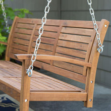 Load image into Gallery viewer, Outdoor 5-Ft Slatted Porch Swing in Natural Acacia Wood with Hanging Chain