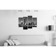 Load image into Gallery viewer, Chicago Night Skyline Black White Print 4-Panel Canvas Wall Art