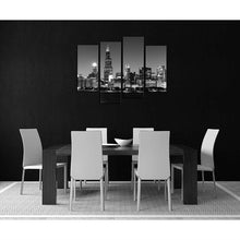 Load image into Gallery viewer, Chicago Night Skyline Black White Print 4-Panel Canvas Wall Art