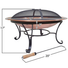 Load image into Gallery viewer, Large 29-inch Outdoor Fire Pit in 100% Solid Copper with Screen Cover