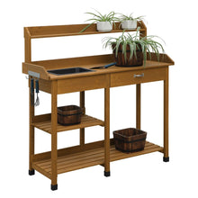 Load image into Gallery viewer, Modern Garden Potting Bench Table with Sink Storage Shelves &amp; Drawer