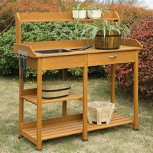 Load image into Gallery viewer, Modern Garden Potting Bench Table with Sink Storage Shelves &amp; Drawer