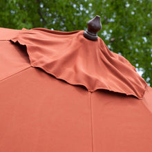 Load image into Gallery viewer, 9-Ft Push Button Tilt Patio Umbrella with Rust Red Orange Shade and Bronze Finish Pole