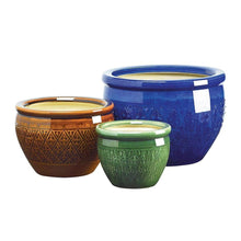 Load image into Gallery viewer, 3 Piece Ceramic Planter Set in Azure Topaz and Peridot